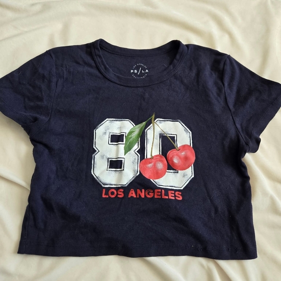 Navy Crop Top with Los Angeles Graphic - Picture 1 of 1